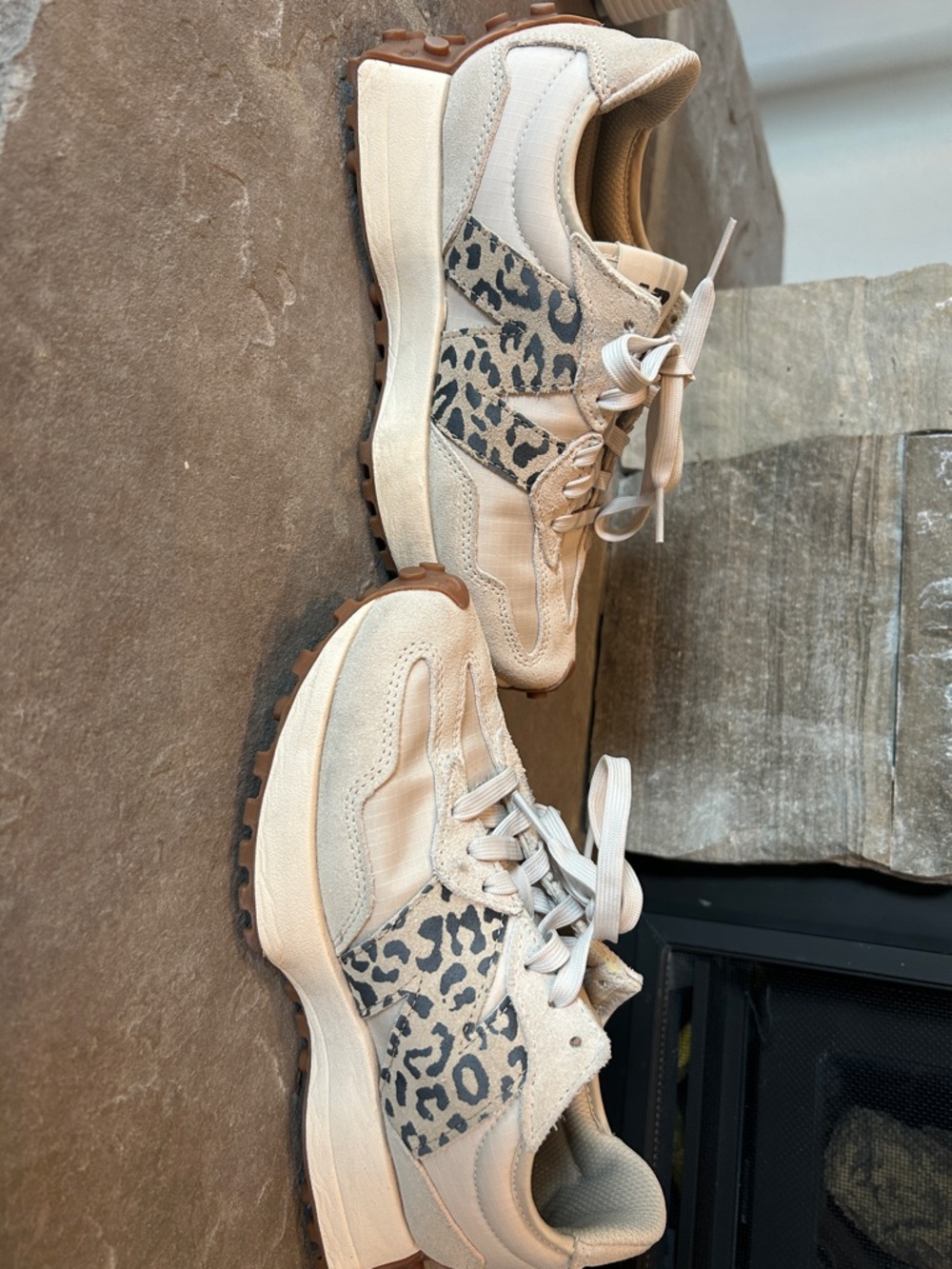 New Balance Women's Neutral Beige Leopard Accent Casual Sneakers